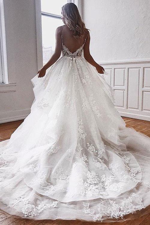 Luolandi A Line Off Sweetheart Spaghetti Straps Tulle Lace Appliques Long Wedding Dress Beautiful